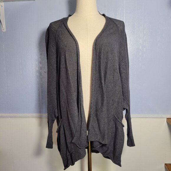 Democracy Medium Dark Gray Dolman Longsleeve Lightweight Open Cardigan Sweater - Picture 1 of 10